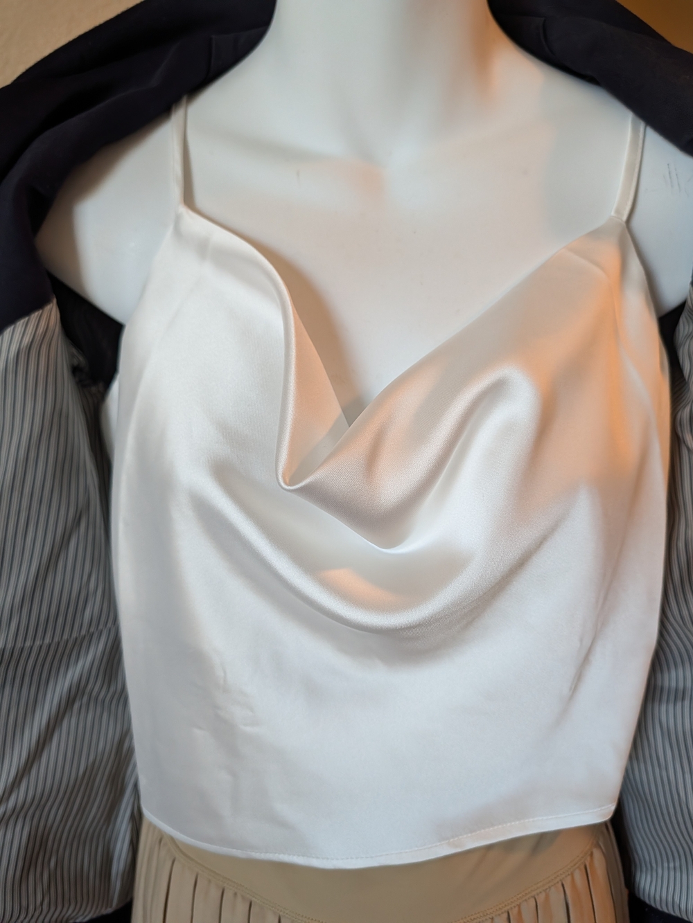 Satin Cowl Neck White Camisole